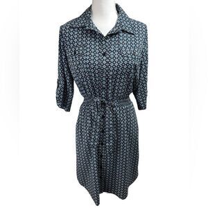 Millenium Ditzy Floral Shirt Dress Blouson Blue Buttons Preppy Teacher M